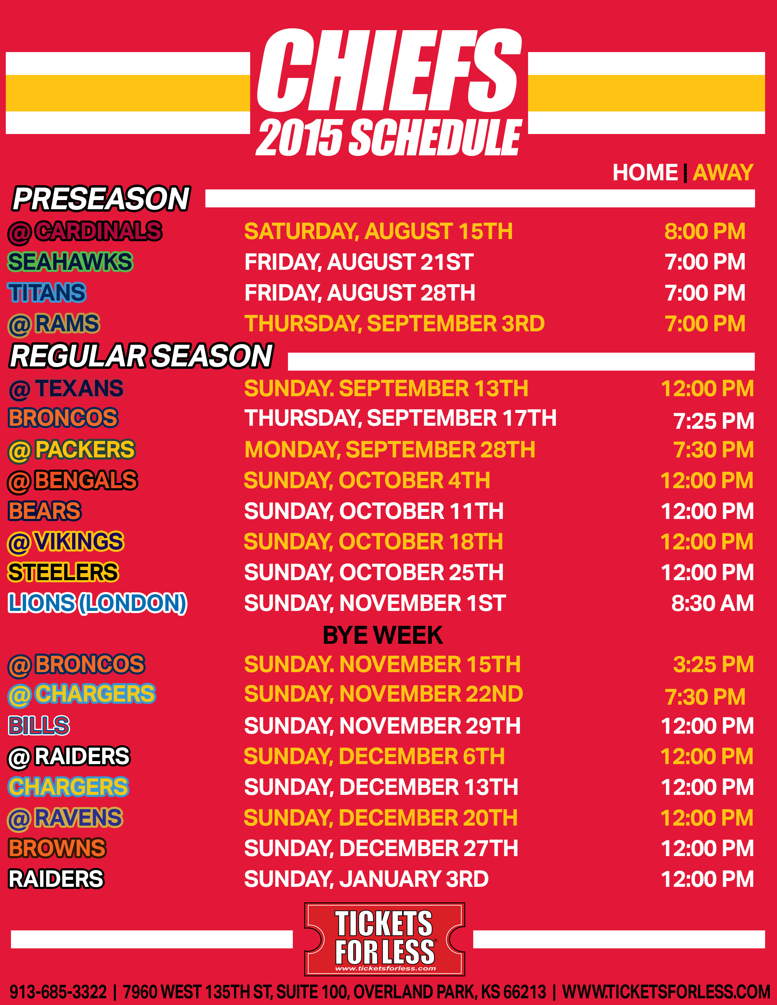 Printable Kansas City Chiefs Schedule