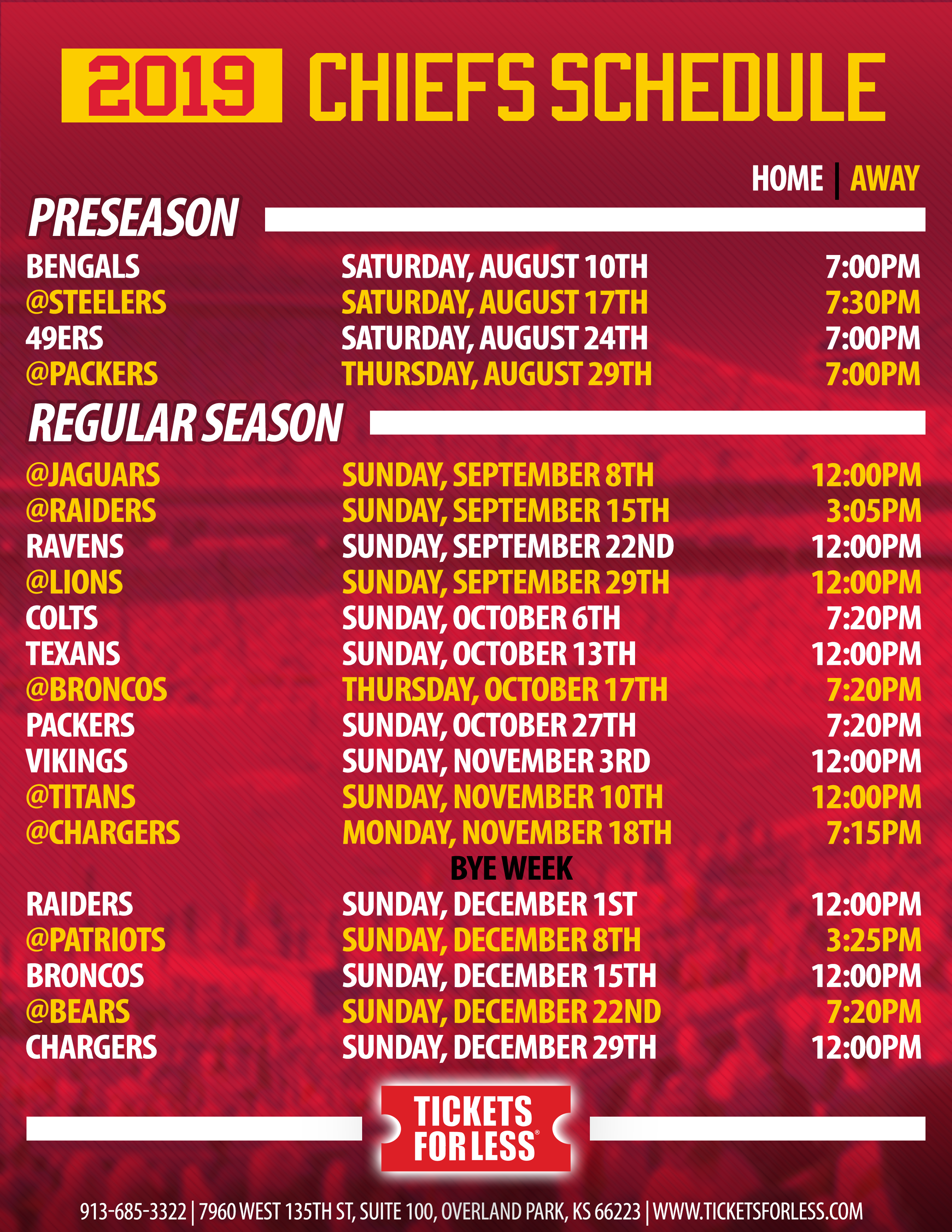 Kc Chiefs Schedule 2019 | Schedule 20192550 x 3300
