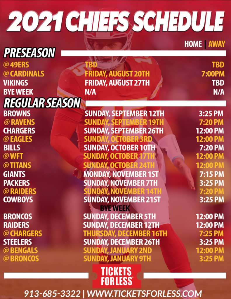 Chiefs Printable Schedule  Kansas City Chiefs Schedule