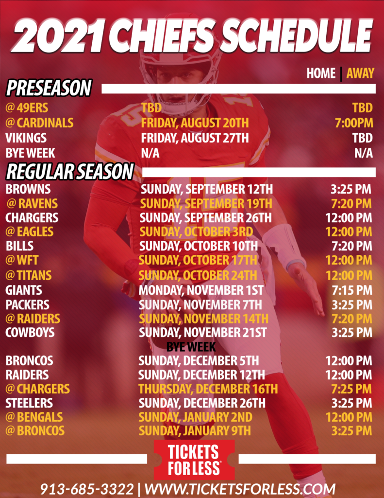 Chiefs Printable Schedule - Kansas City Chiefs Schedule