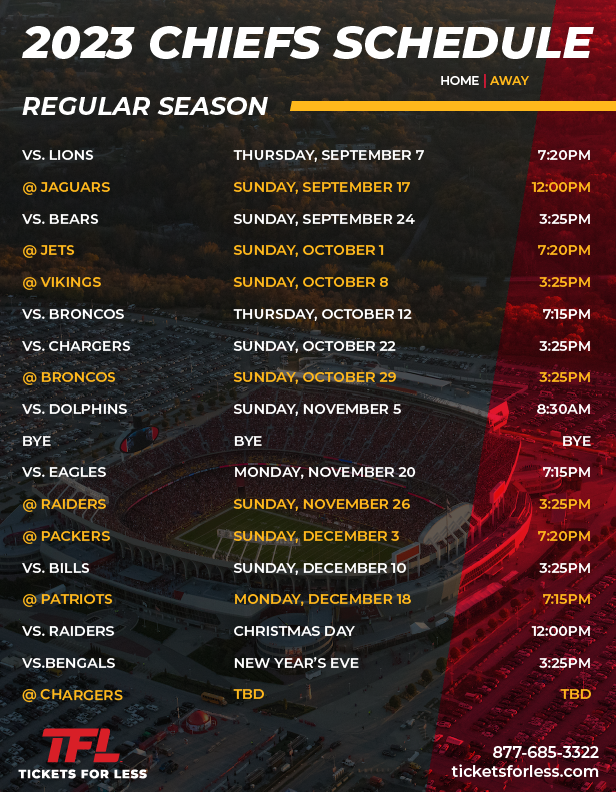 Chiefs Printable Schedule - Kansas City Chiefs Schedule